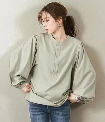 China Wholesale Ladies Loose Casual Frill Neck Long Sleeve Puff Fashion Blouse Anti-pilling Blouses Custom for sale