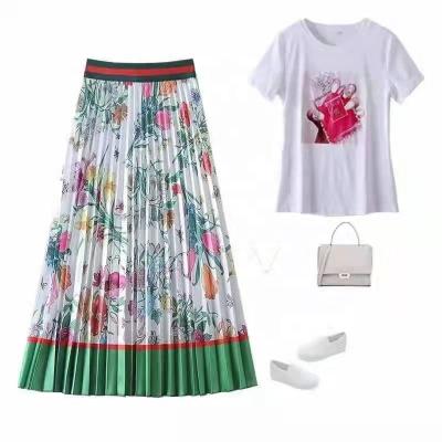 China Breathable Liangdian Spring Skirts Women's Vintage Floral Print A-tie Skirt High Elastic Waist Casual Midi Skirt for sale