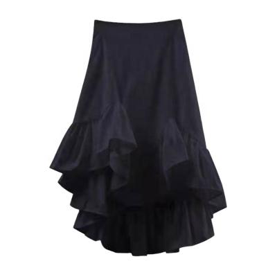 China Breathable Guanguan Solid Ruffle High Waist Women Skirt Elegant Girls Fashion Hot Skirt for sale