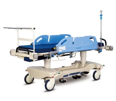 China Comfortable Hospital Emergency and HYDRAULIC 1 YEAR Ambulance Transfer ICU Stretcher Steel Plastic Metal Patient Steerable CE Class I 1years for sale