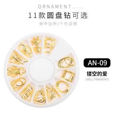 China Nail Charms Jewelry 12 Hoops Metal Rivets Nail Studs Mixed Nail Art Decorations Manicure Accessories Heart Frame Moon Star Moon Gold 3D DIY Jewelry Tips for sale