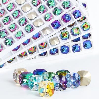 China Nail Charms Pixie Stones Fat Square Beads Accessory Fancy Stone Glass Crystal Rhinestone Cushion Nail Art Decorations Mk 84pcs Jewelry 8mm for sale