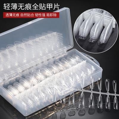 China Fake Nails Tilt Art American Capsule Boxed Transparent Coffin Fake Nails Long Natural Ballet Faux Nails ABS Full Cover Nail Tips Decorations Pressed On Nail for sale