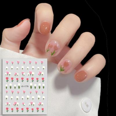 China New Popular 3D Tulip Flower Nail Art Beauty Tool Back Glue Decoration DIY Nail Art Decals Sticker Spring Elegant Pink Tulip Flower Nail Art Stickers Colorfu 2022 for sale