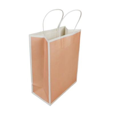 China Custom Recyclable RTS Christmas Wedding Handbag Pink Takeout Medium Size Take Out Food Paper Bag Packaging Customized for sale