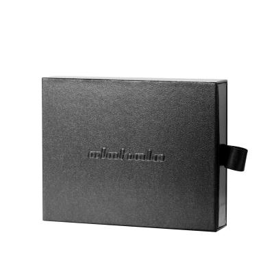 China Rectangular Cardboard Exquisite Gift Black Embossing Foil Logo Drawer Box for Products for sale