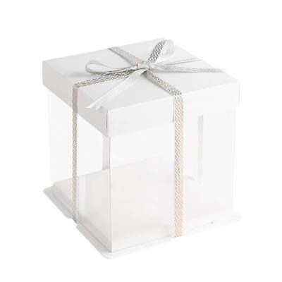 China Caja de carpetas de alimentos ecológicos personalizados de fábrica para 6 8 10 12 pulgadas Caja de pastel transparente con cinta en venta