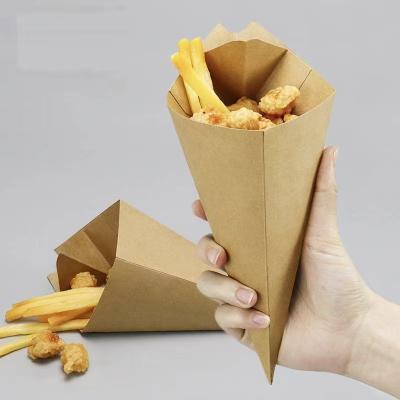 China Custom Print Logo Biodegradable Paper Triangle Packaging Waffle Cone Holder Crepe Take Away Box for sale