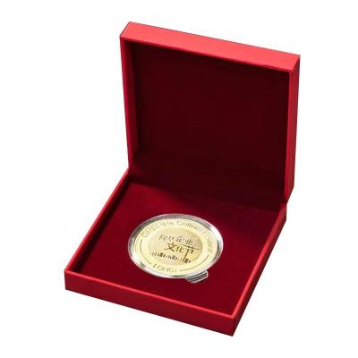 China Red Velvet Gold Hot Stamp Logo Rigid Packaging Box Luxury Gold Coin Collection Elegantly Designed for sale