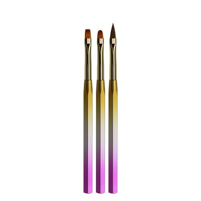 China Nail 3pcs/Set Rainbow Nail Brush Nylon Gel Hair Gradual Handle 3d Nail Art Supplies Brush for sale