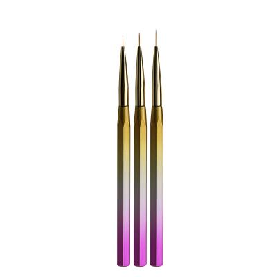 China 3Pcs/Set Metal Handle Nail Art Synthetic Progressive Liner Brush Professional Hair Nail Liner Brush for sale