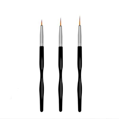 China 3pcs/Set Synthetic Nail Hair Grip Quality Black Nail Art Liner Brushes Plastic Nail Liner Brush Pen for sale