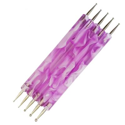 China NAIL Customized 5 Pcs Purple Dotting Nails Dotting Pen Dotting Pen Sea Wave Double Side Handle Dotting Pen for sale