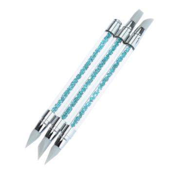 China NAIL Private Label 3pcs One Set Blue Diamond Handle Silicone Tip Brush Silicon Brush Nail Art for sale