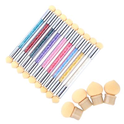 China DIY Nail Art 9 Color For Choice Diamond Handle Nail Sponge Brush Sponge Nail Brush Double Ended for sale