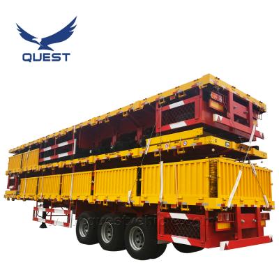 China High Quality Tri Axle Flat Bed Cargo Drop Trailer Truck Side Semi Trailer For Kenya Truck Trailer 3x13t FUWA Axle Steel Leaf Spring Suspension for sale