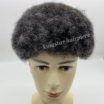 China Afro Toupee Full Lace Hair Wigs For Men Afro Color Mens Hair Toupee For Men 8x10Inch With Gray Hair KS-FSL2C1BG for sale