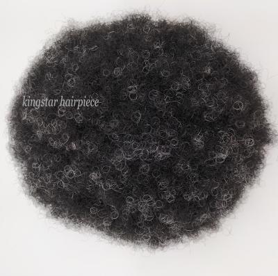 China 2mm Gray Afro Hairpieces Afro Kinky Curly To Root Hair Wig In Lace Base Or PU Base KS-PU2mmCurly1b20 for sale