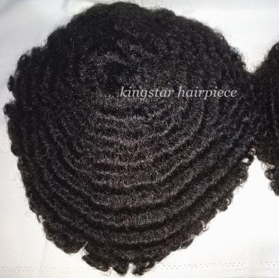 China Full Swiss Lace Base For 10mm Curly Afro Wigs Natrual Afro Hair Hairpiece 10mm Wave Unit KS-AFL10mmW1B for sale