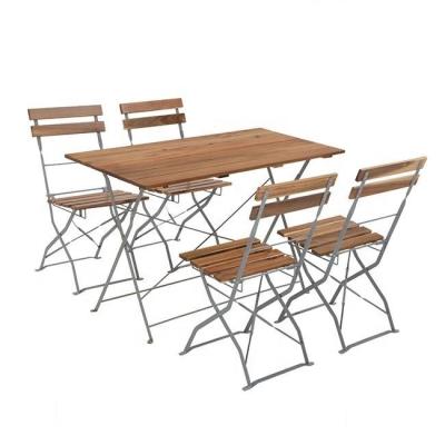 China Modern Strong Patio Metal Wood Slat Chair Table Canopy Bistro Set for sale