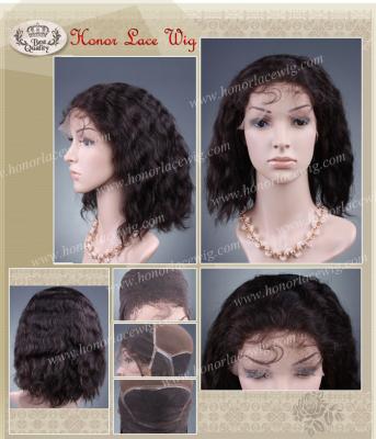 China F32 16inch Water Wave Full Lace Wig HONOR Hand Tied Wigs #1B Natural Black Color Light Brown Swiss Lace 100% Brazilian Humanhair for sale