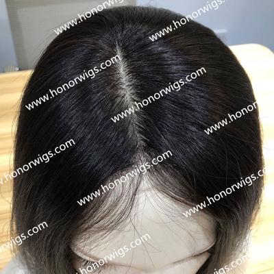 China 110% Silky Straight HT426 Top Piece 4x4inch Straight Hair 15x18cm Hairpiece #1B Color 12inches Length Silky Straight Hair Density 110% Straight Wig for sale