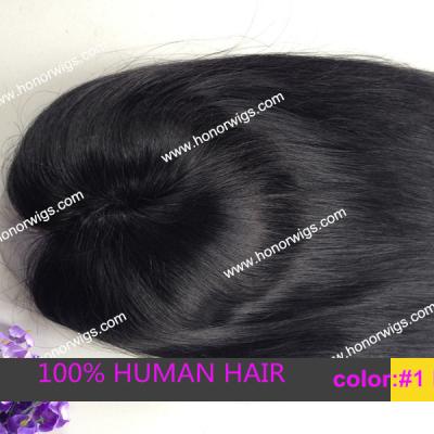 China HT223 18inches black color women's toupee#1jet custom size women's toupee#1jet black color silky left part 100% human remy hair for sale