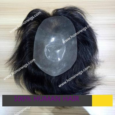 China HT446 Toupee #1B+20% Human Hair 16x24cm Color 6inches Length Silky Straight 110% Gray Density Hair Wig for sale