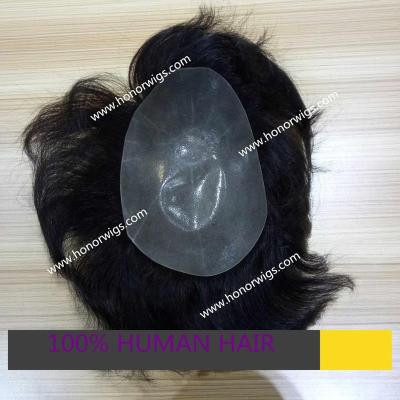 China HT445 Human Hair 16x24cm Hairpiece #1B Color 6inches Length Silky Straight 110% Density Hair Wig for sale