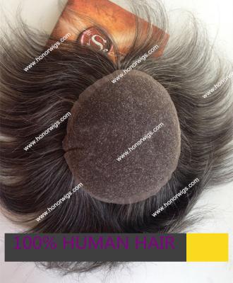 China Free Style HT215 Custom Men's Toupee #1b Color With 30% Gray Synthetic Swiss Lace Low Waist Natural NW Wave Hair Within 7