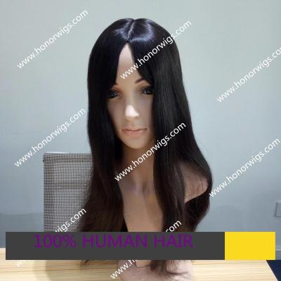 China JH62 Silky Straight Wig 100% Jewish Chinese Virgin Hair In 24inches Current All Hair Same Length With Big Layers Silk Top 4x4inch Wigs for sale