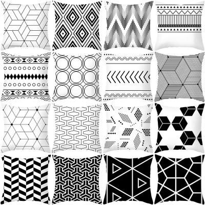 China Black And White Printing Nordic Geometric Abstract Pillow Case Home Sofa Cushion Cover Soft Anti-Static Amazon for sale