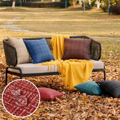 China Amazon Hot Selling Viable Outdoor Waterproof Striped Plaid Woven Polyester Pillow Cover Sofa Cushion Cover Woven Pillow Case for sale