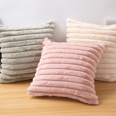 China Sustainable Throw Plush Pillow Covers Faux Fur Soft Plush Fuzzy Striped Square Decorative Pillowcase Sofa Cushion Shapes 20x20 for sale