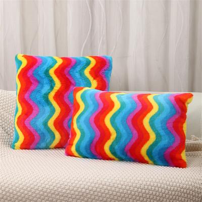 China Hot Selling Geometric Copy Sofa Throw Cushion Cover Statistical Ins Rainbow Print Pillow Anti-Static Nordic Style Plush Striped Pillow Cover for sale