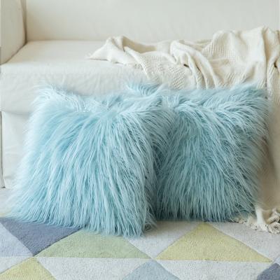 China Long Plush Mongolian Faux Fur Throw Pillow Case Decorative Luxury Series Sustainable Faux Fur Sofa Cushion Cover for sale