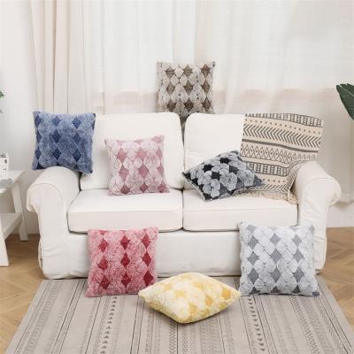 China Nordic Style Anti-static Wool Ins Style Diamond Lattice Diamond Lattice Plush Pillowcase Sofa Cushion Imitation Double-Sided Blanket for sale