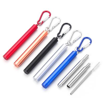 China Viable Telescopic Reusable Straws Stainless Steel Drinking Straws Colored Metal Straw With Travel Case Cleaning Brush Key Chain for sale