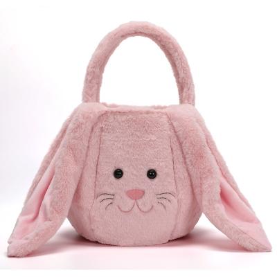 China Furry Bunny Bags Long Ears Easter Fuzzy Long Ears Easter Candy Bucket Bag Wholesale High Quality Furry Baskets for sale