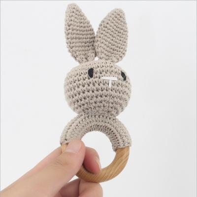 China Crochet Teething Toy Hot Sale Cheap Easter Bunny Beech Wooden Baby Rattle Teether Soft Toy for sale