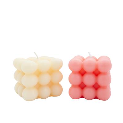 China New Design Birthdays Bubble Cube Soy Wax Bottle Luxury Candle Glass Jar Scented Candles With Custom Private Label for sale