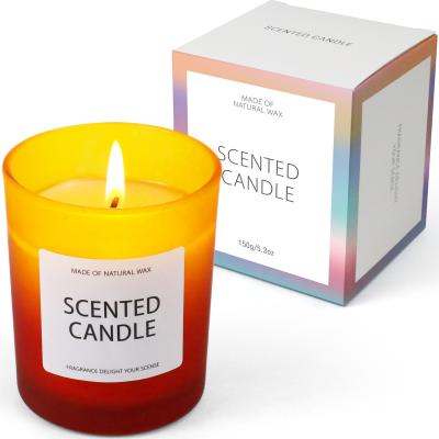 China Natural Gradient Color Soy Wax Widely Used Spiritual Glass Jar Birthdays Scented Candle With Folding Box for sale