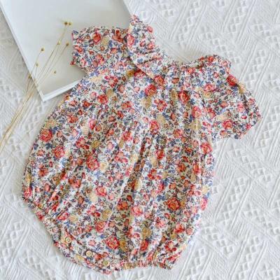 China Custom 100% Cotton Baby Clothes Floral Short Sleeve Baby Rompers For 6m To 2 Years Infant Toddlers for sale