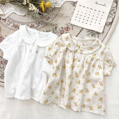 China Anti-pilling Baby Shirts And Tops Summer Cotton Floral Shirt For Babies Cute Short Sleeve Lapel Doll Shirt for sale