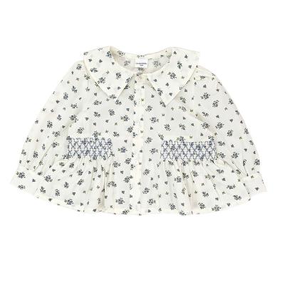 China Floral Spring Autumn Baby Clothes Cotton Embroidered Smocked Anti-pilling Shirt for Baby Doll Lapel Long Sleeve Shirt for sale