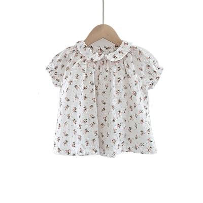 China Summer Cute Cotton Anti-pilling Floral Smocked Short Sleeve Shirt for Tee Girl Lapel Doll Shirt for sale