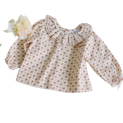 China Anti-pilling new Korean babies printed shirt cotton jacquard pleated blouse for children for sale