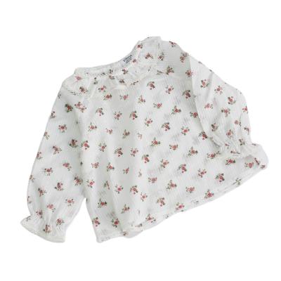 China Anti-pilling New Korean Style Baby Shirts And Tops Printed Lotus Leaf Shirt For Girl Floral Long Sleeve Shirt Wholesale for sale