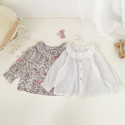 China Anti-pilling Spring Autumn Baby Blouses Baby Girl Ruffle Long Sleeve Shirts With Floral Tops for sale