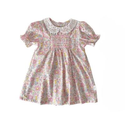 China New Summer Washable Dresses For Babies Dresses Handmade Embroidered Smocked Floral Dresses For Little Girls for sale